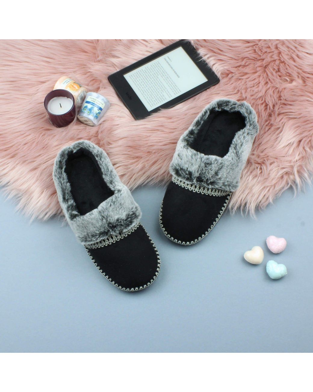 AJVANI White Flat Faux Fur Mules Comfort Slippers