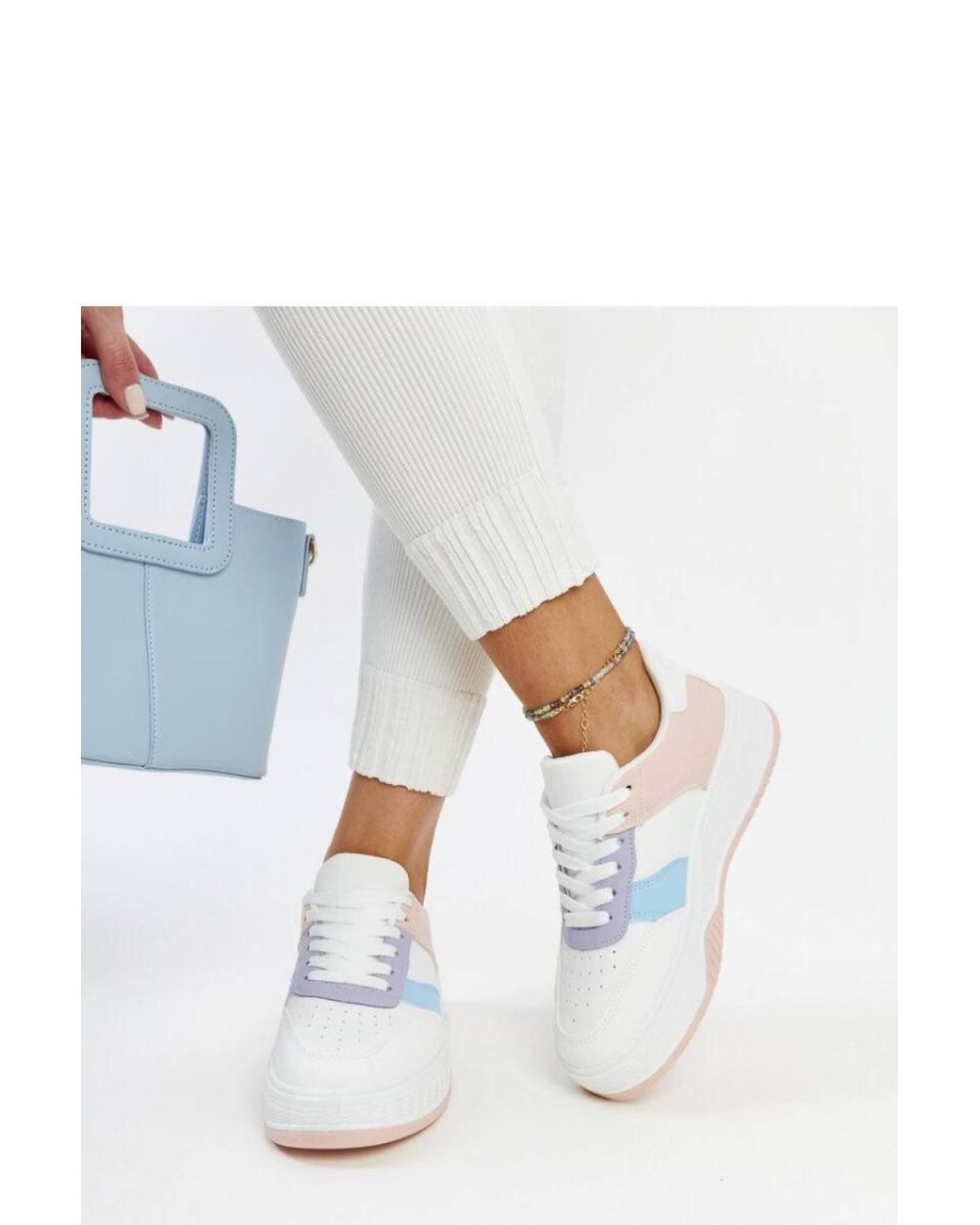 Love Lace White Sport Shoes Thick Sole Lace Up Sneakers Round Toe
