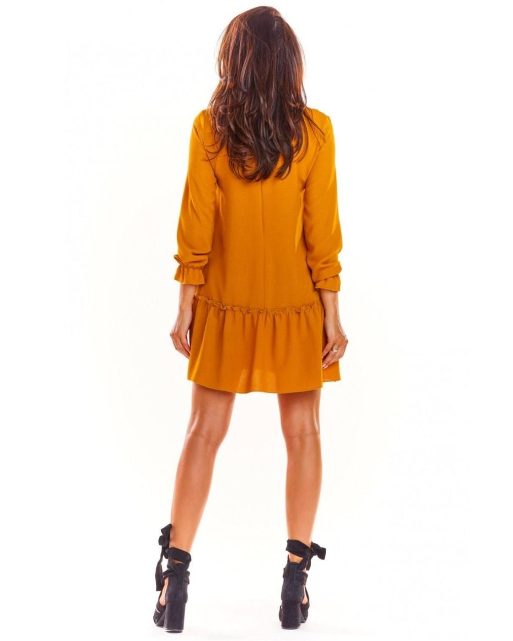 Love Lace Orange Relaxed Long Sleeve A-Line Dress With Ruffles