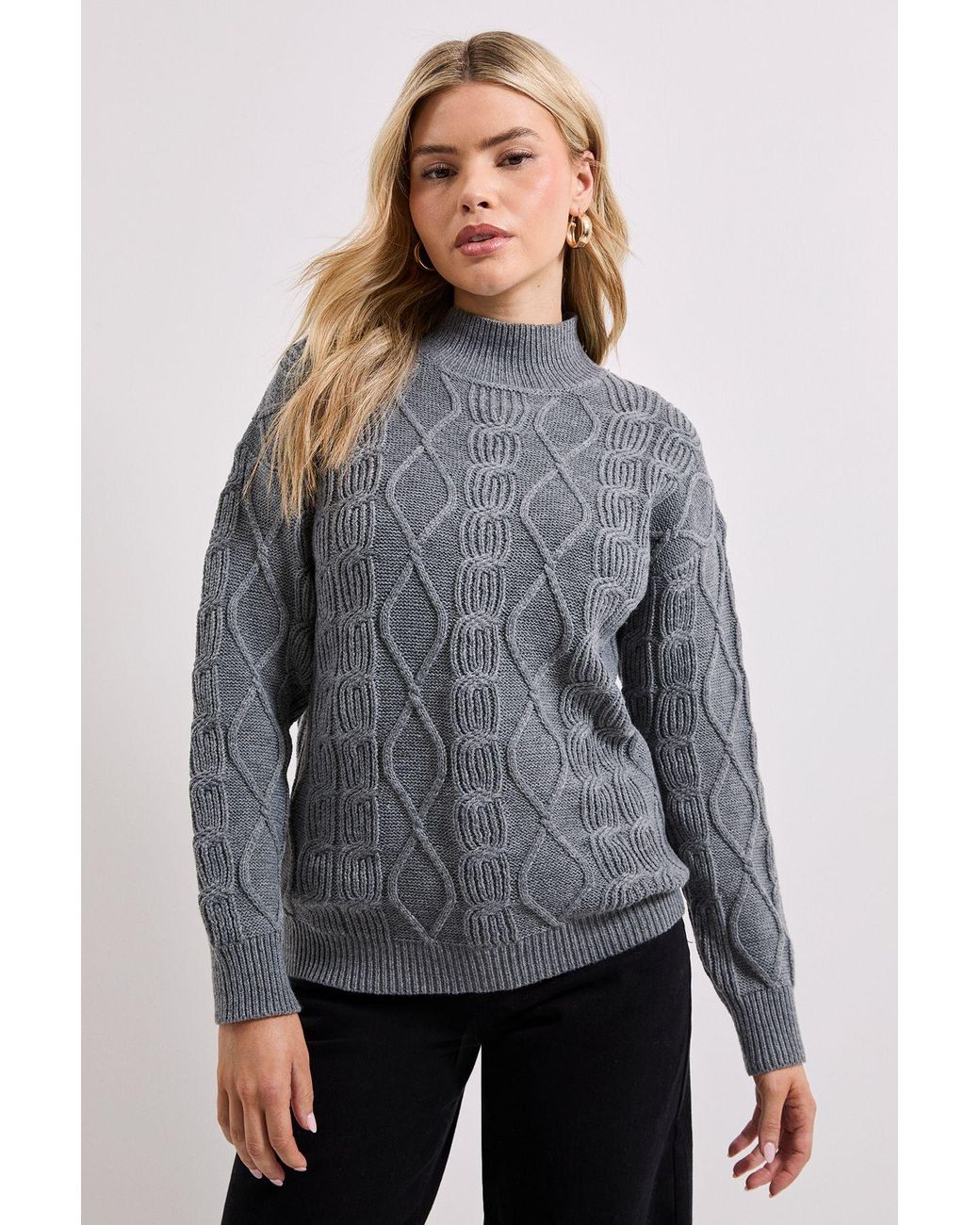 Dorothy Perkins Gray Twisted Cable Funnel Longline Jumper