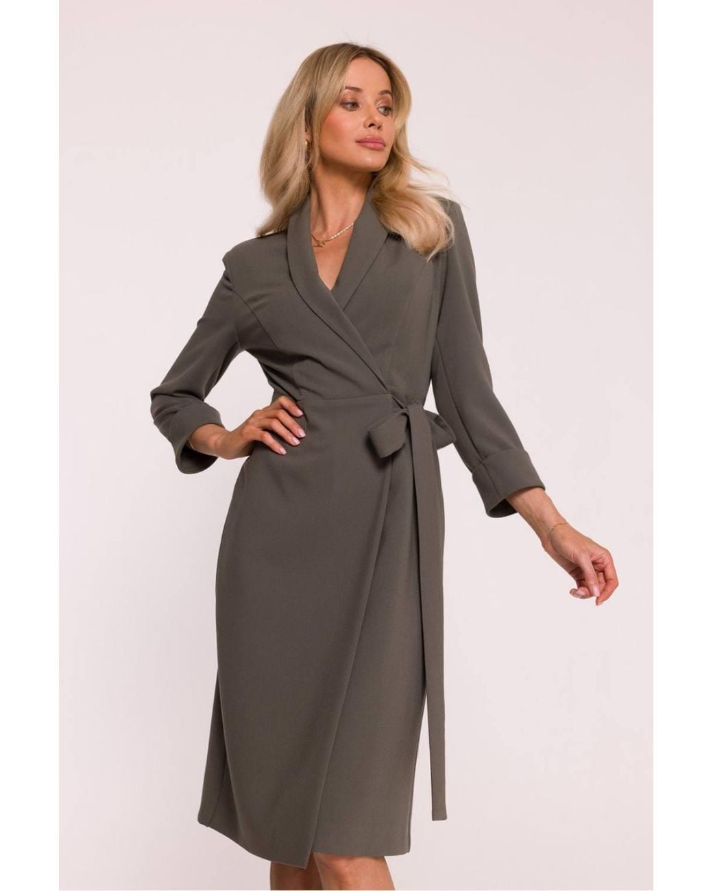 Love Lace Green Viscose Wrap Long Sleeve Midi Dress