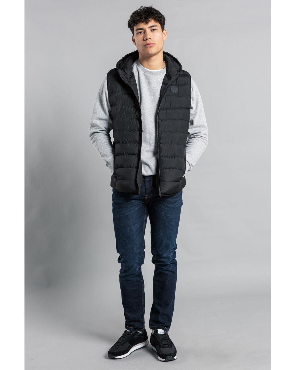 Tokyo Laundry Gray Padded Hooded Gilet With Full Zip for men
