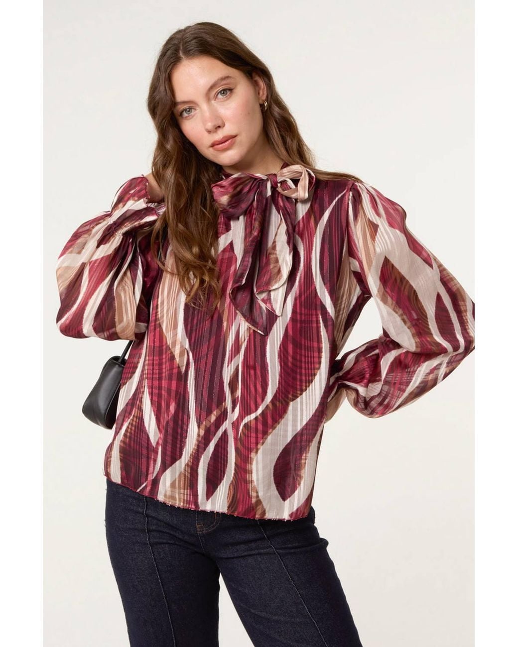 Blue Vanilla Red Long Sleeve Turtleneck Blouse