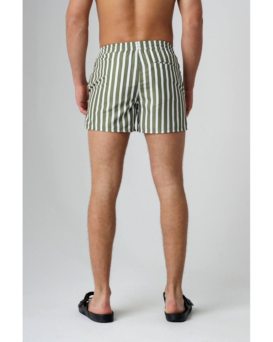 Influence Green Elasticated Stripe Print Swim Shorts for men