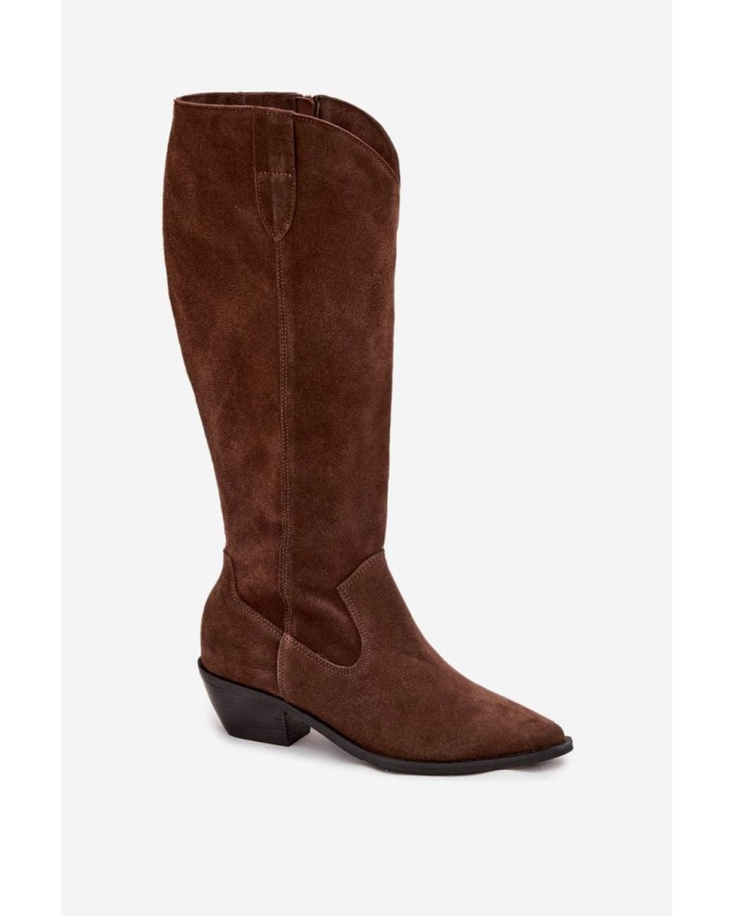 Love Lace Brown Pointed Toe Suede Classic Knee High Boots
