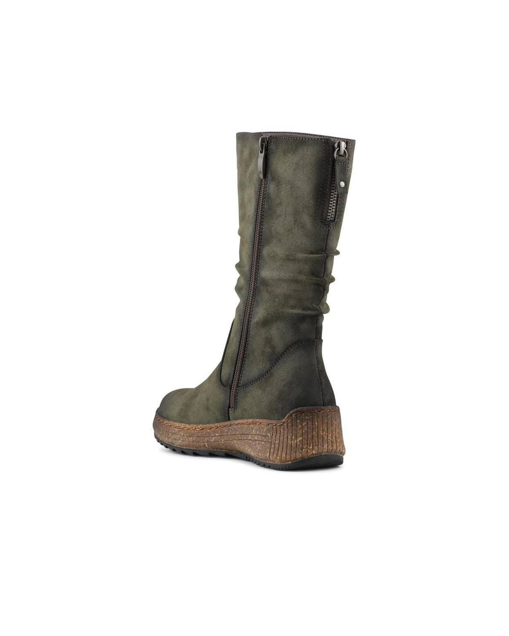 Pavers Green Mid Calf Wedged Slouch Boots