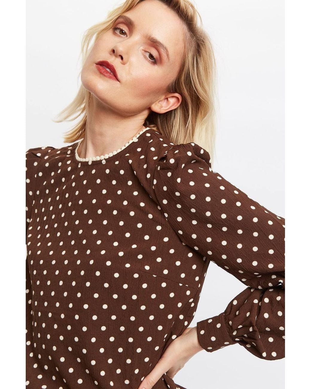 Louche Brown Lima Pretty Print Long Sleeve Blouse