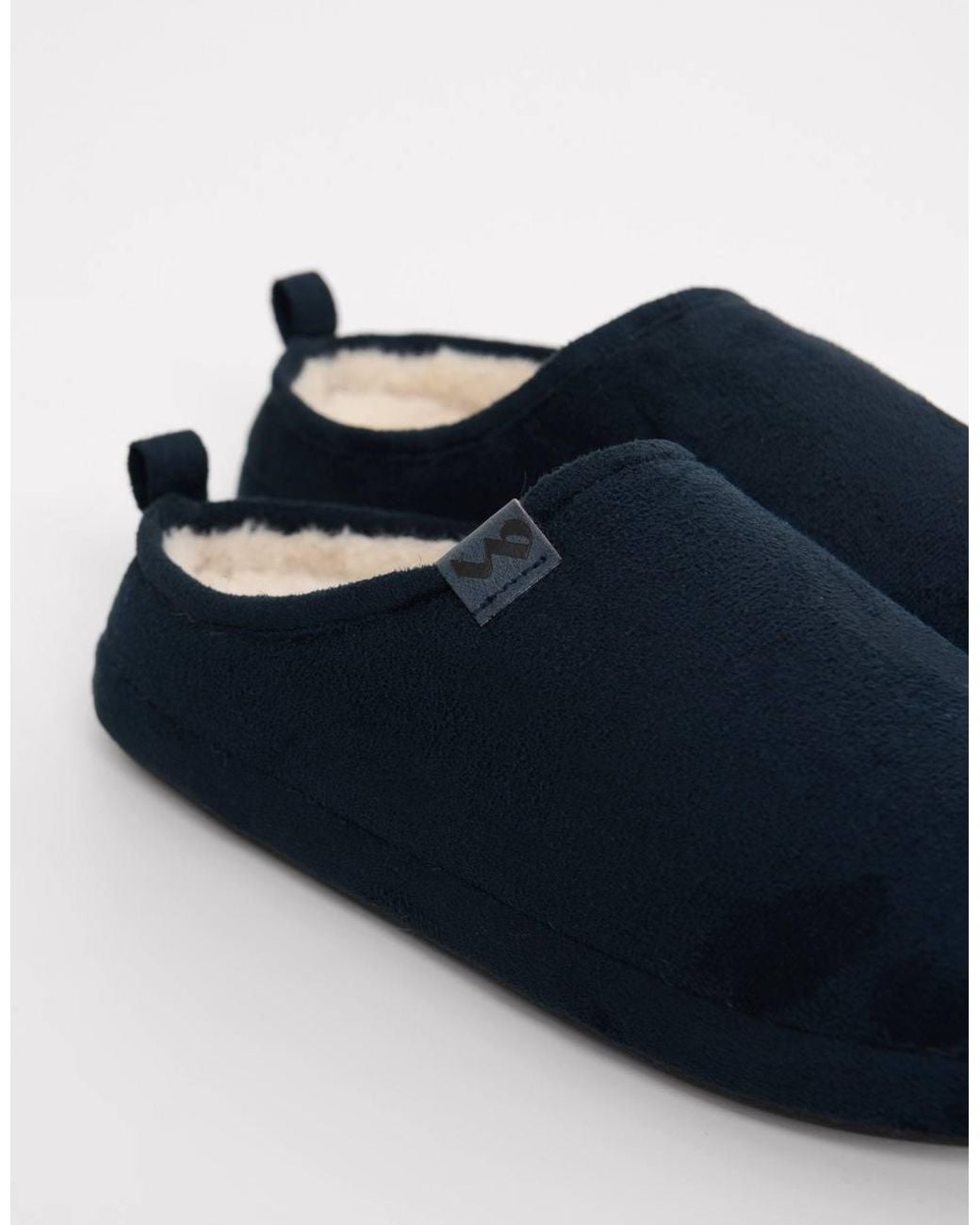 Threadbare Blue Faux Suede Faux Fur Lined Mule Slippers for men