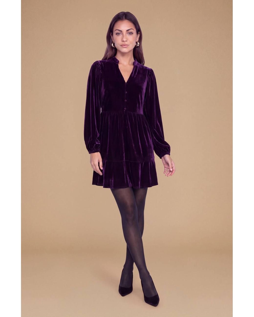 Dorothy Perkins Blue Petite Button Front Collar Velvet Mini Dress