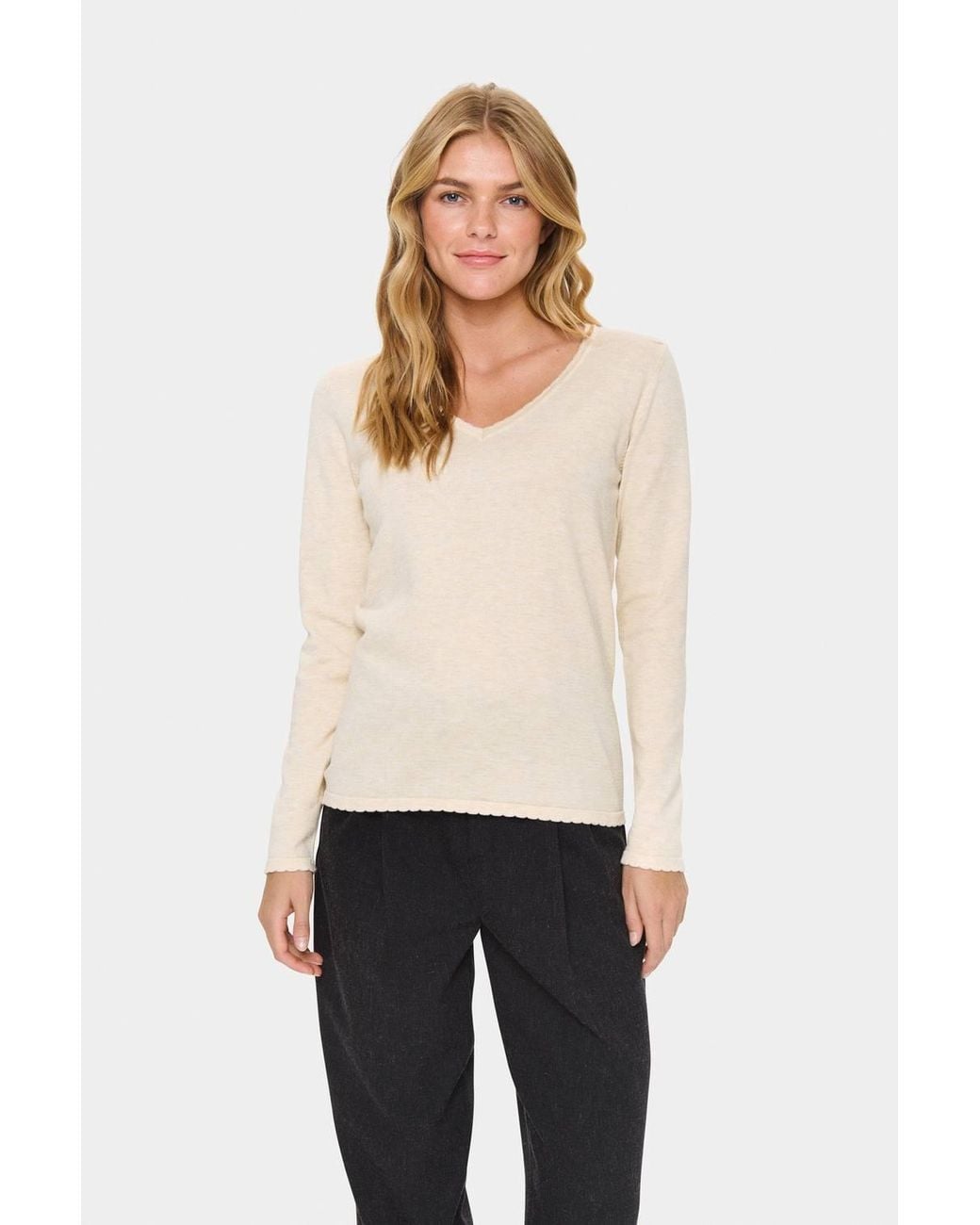 Saint Tropez Natural Milasz Long Sleeve V-Neck Jumper