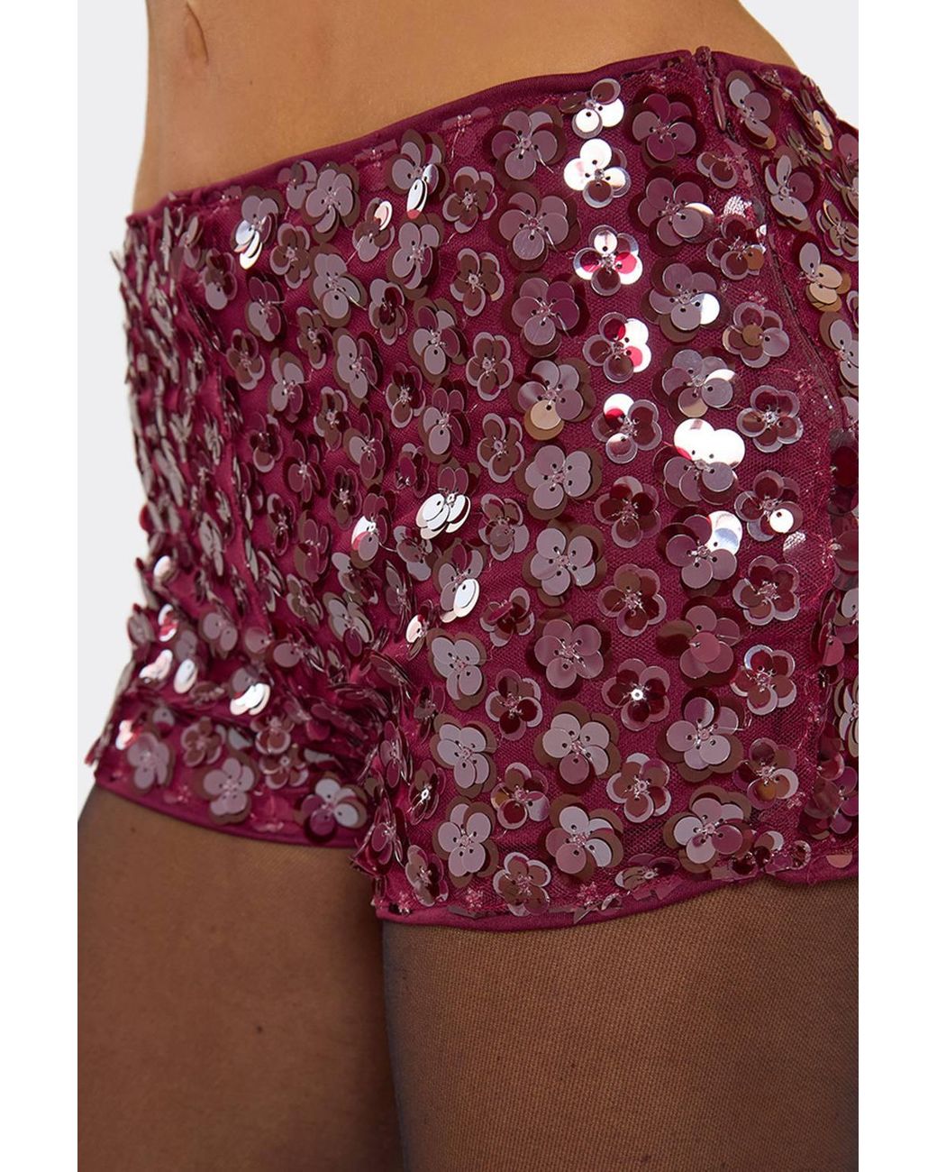EGO Red Sequin Mid Rise Mini Shorts