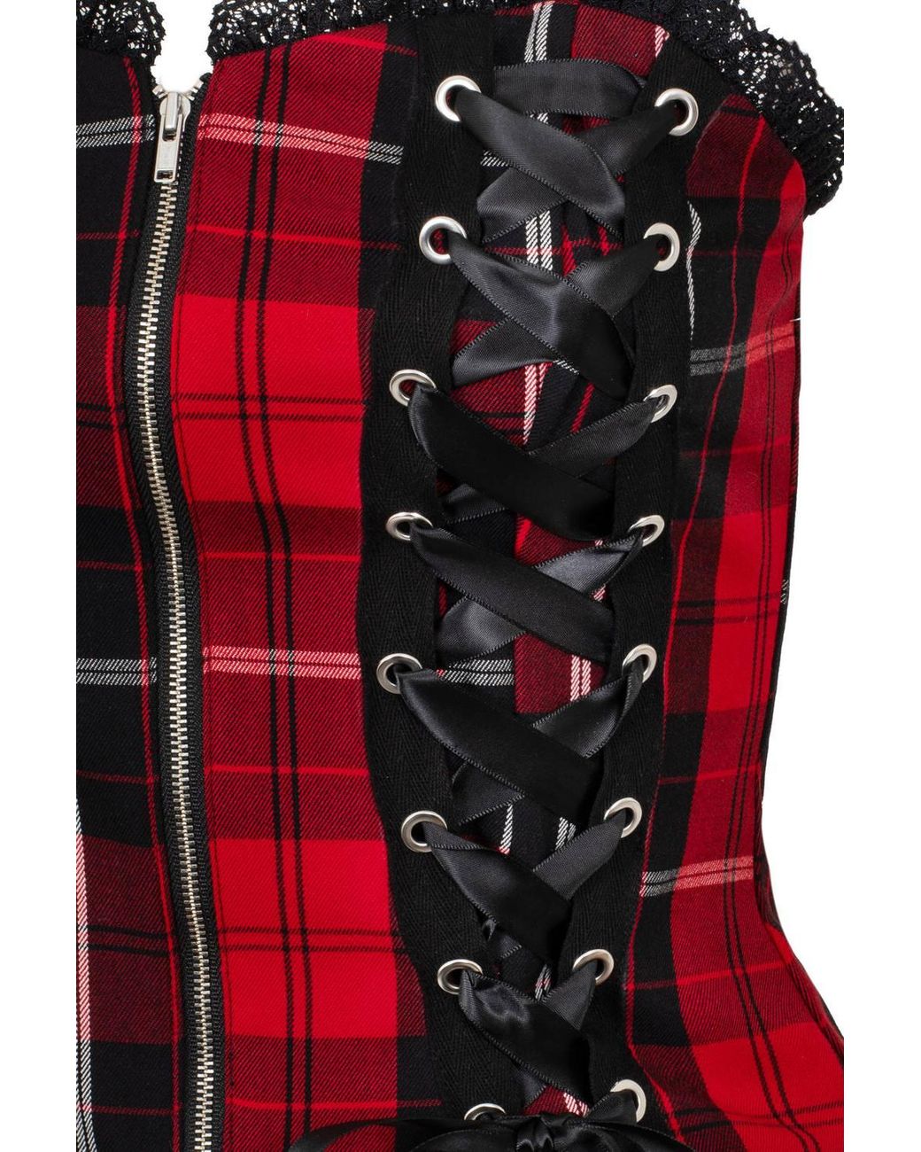 Hell Bunny Red Quinzel Tartan Lace Up Sweetheart Corset Style Top