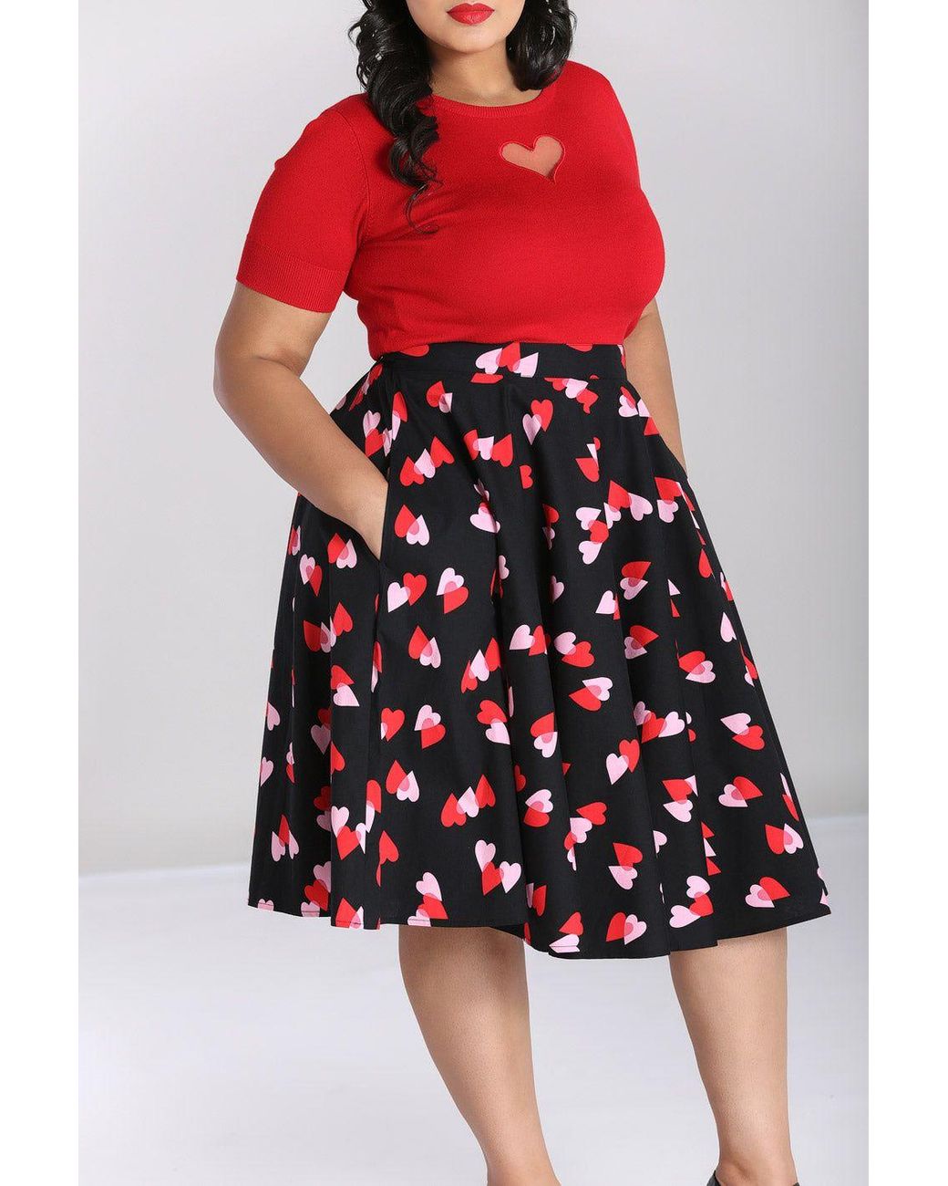 Hell Bunny Red Confetti Printed Cotton 50's Midi Skirt