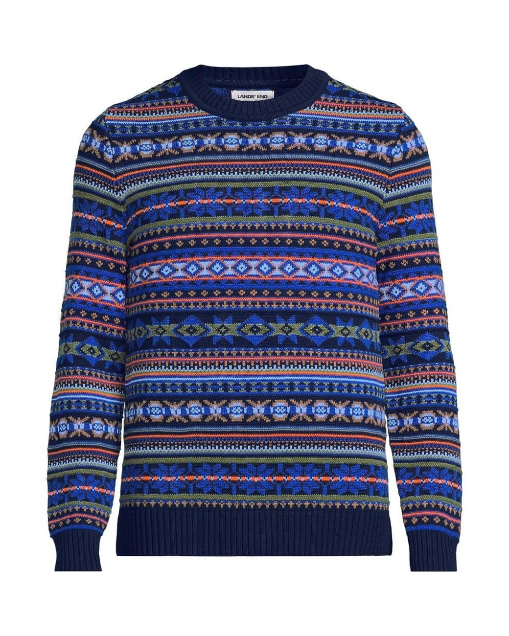 Lands' End Blue Pure Cotton Fair Isle Drifter Jumper for men