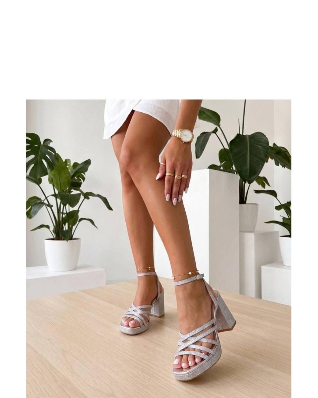 Love Lace Metallic Block Heel Faux Leather Soft Heeled Sandals