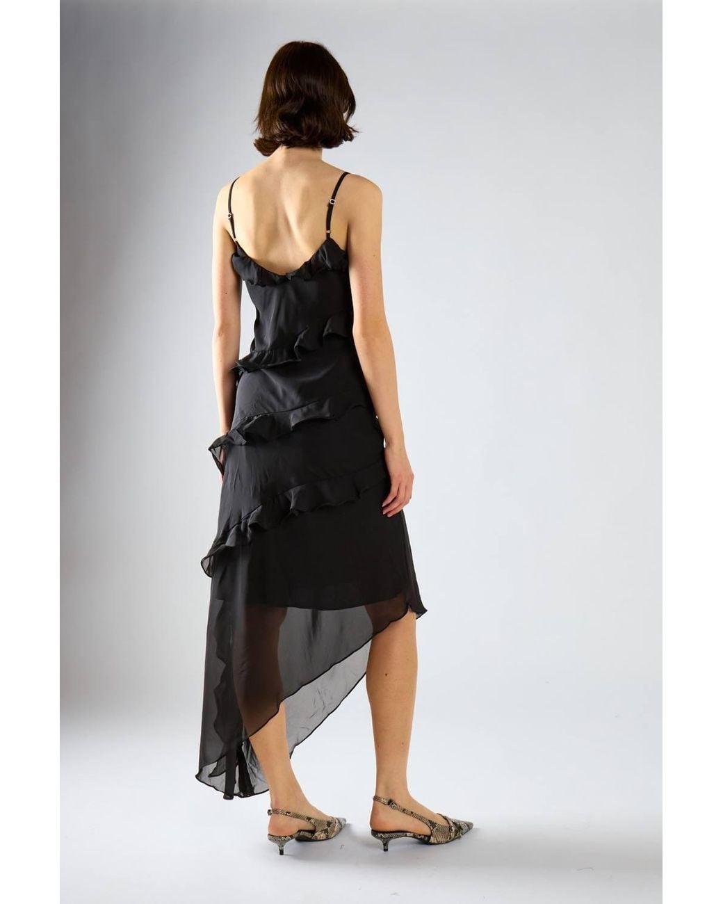 Shnoo Black Waterfall Ruffle Maxi-Dress