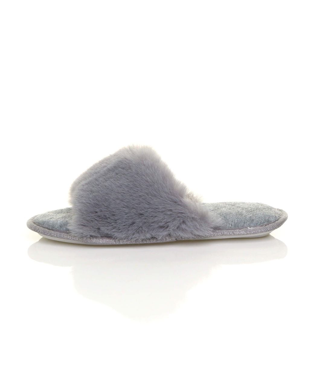 AJVANI Gray Flat Heel Fluffy Peep Toe Slippers