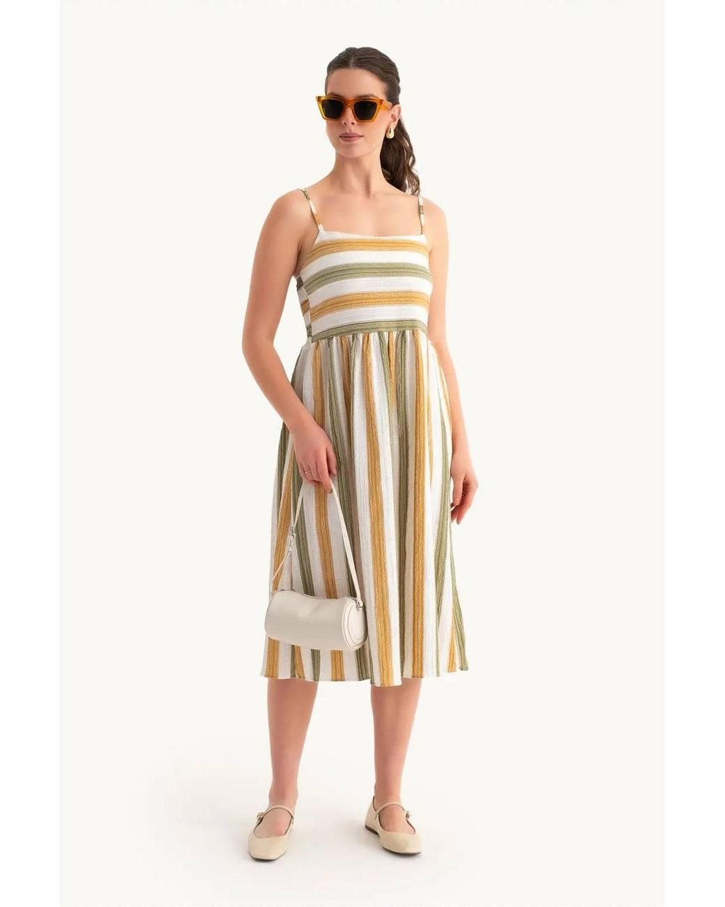 Hiccup Metallic Striped Spaghetti Strap Midi Dress