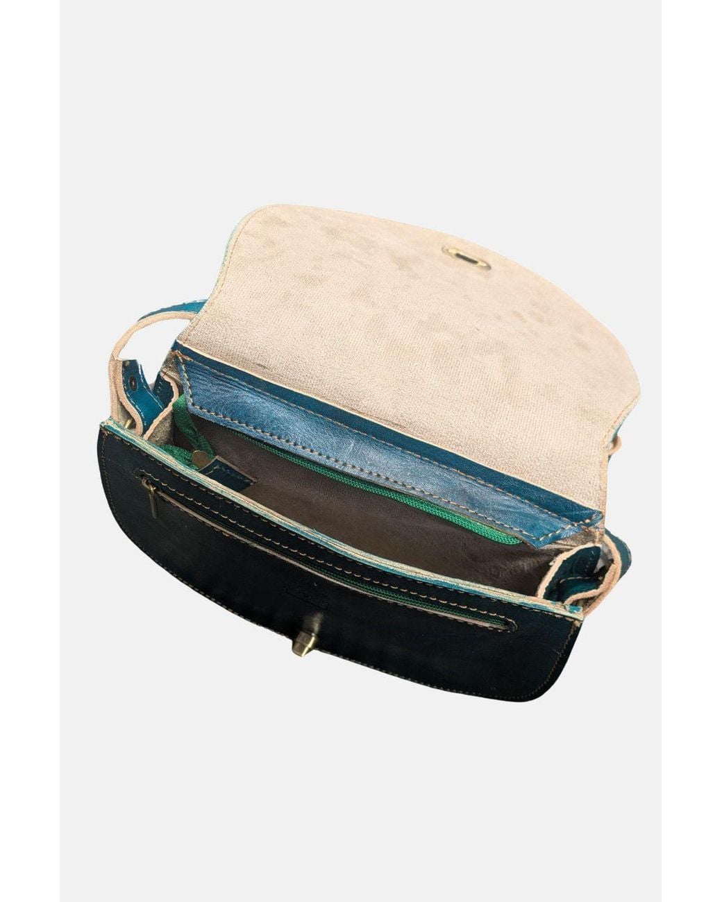 Berber Leather Blue 'The Temara' Embossed Leather Saddle Bag