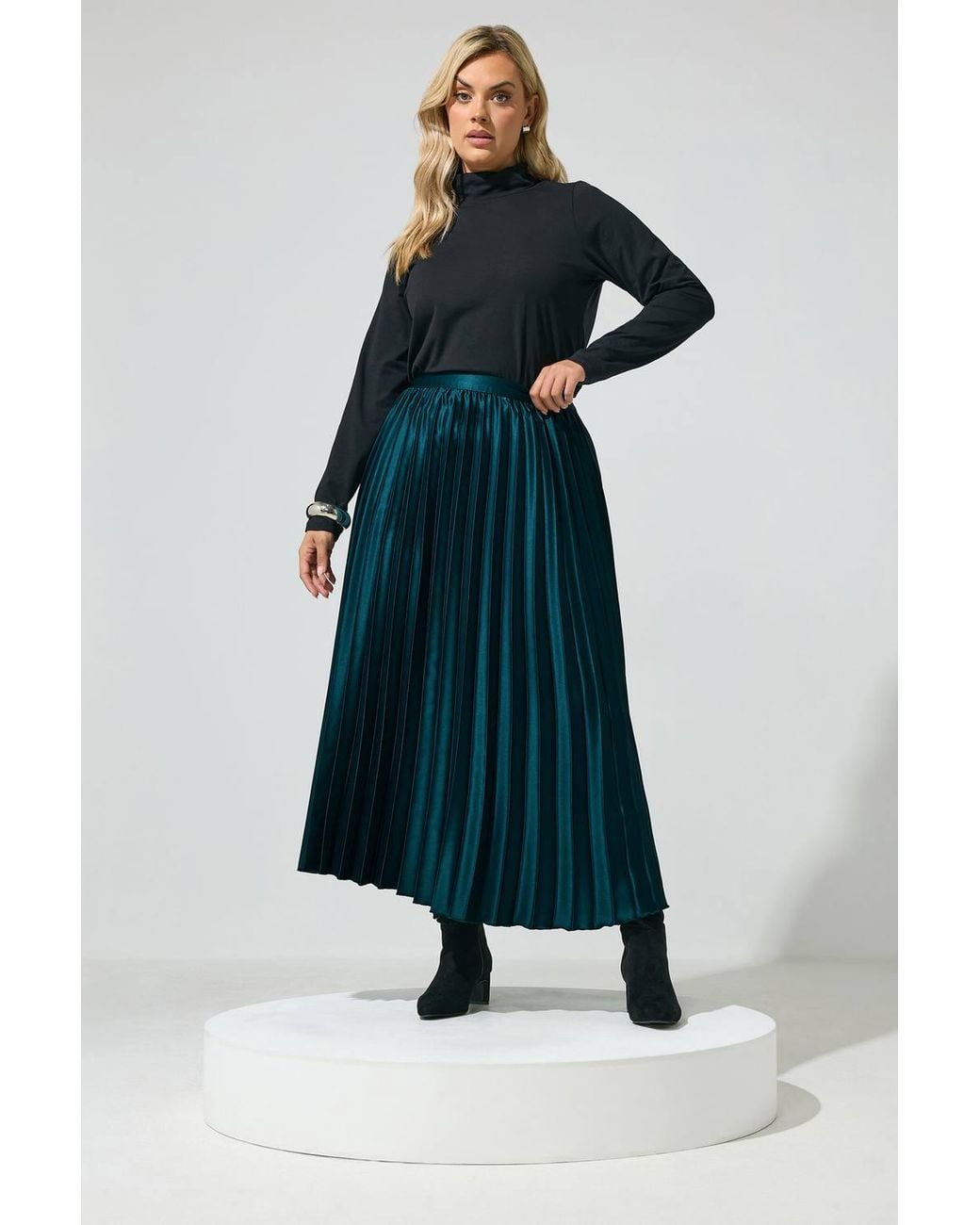 Yours Blue Pleated Satin Skirt