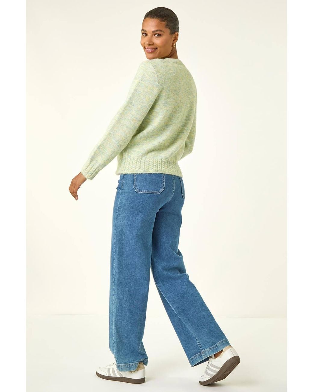 Roman Blue Embroidered Floral Knit Cardigan