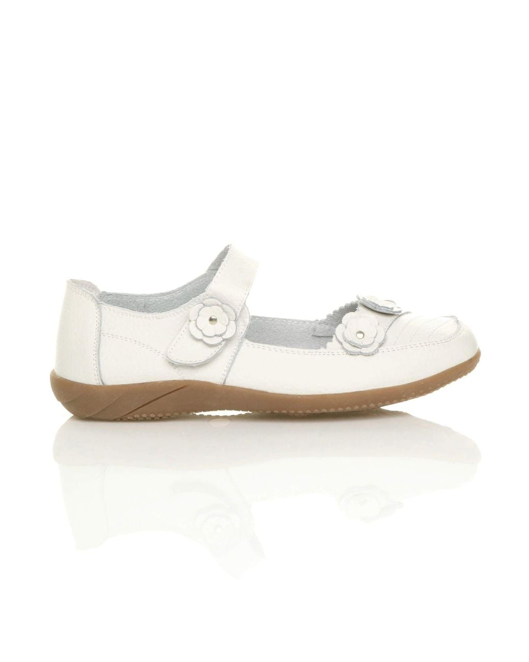 AJVANI White Low Heel Comfort Touch Close Leather Mary Janes