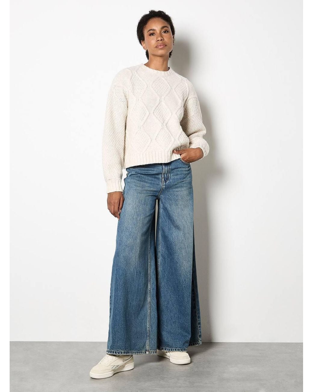 Apricot White Chunky Cable Knit Crop Jumper