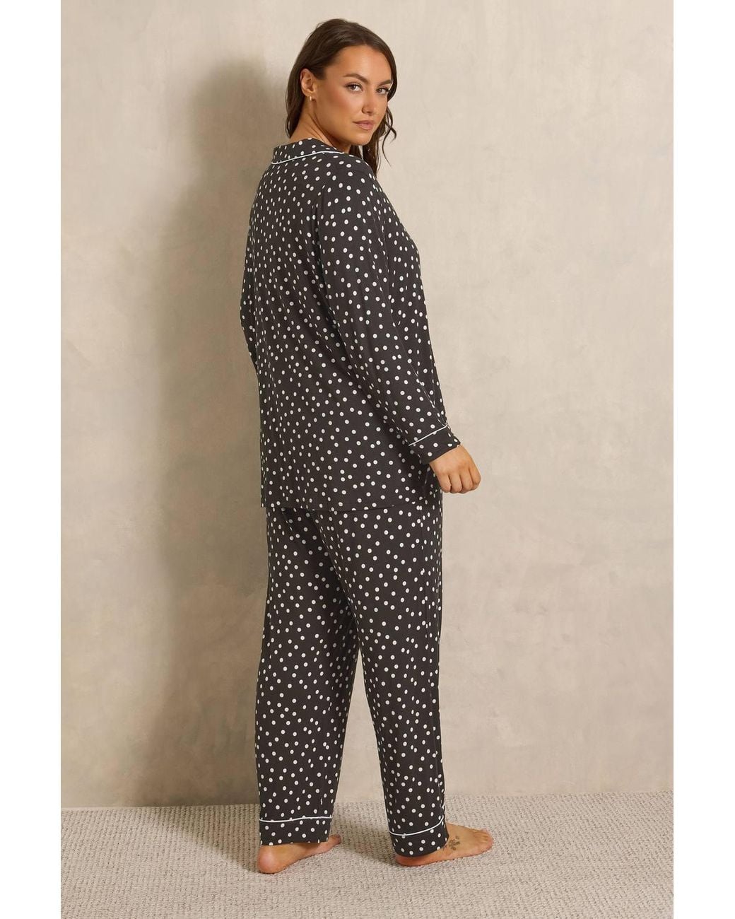 Evans Brown Premium Long Sleeve Wide Leg Trousers Pyjama Set