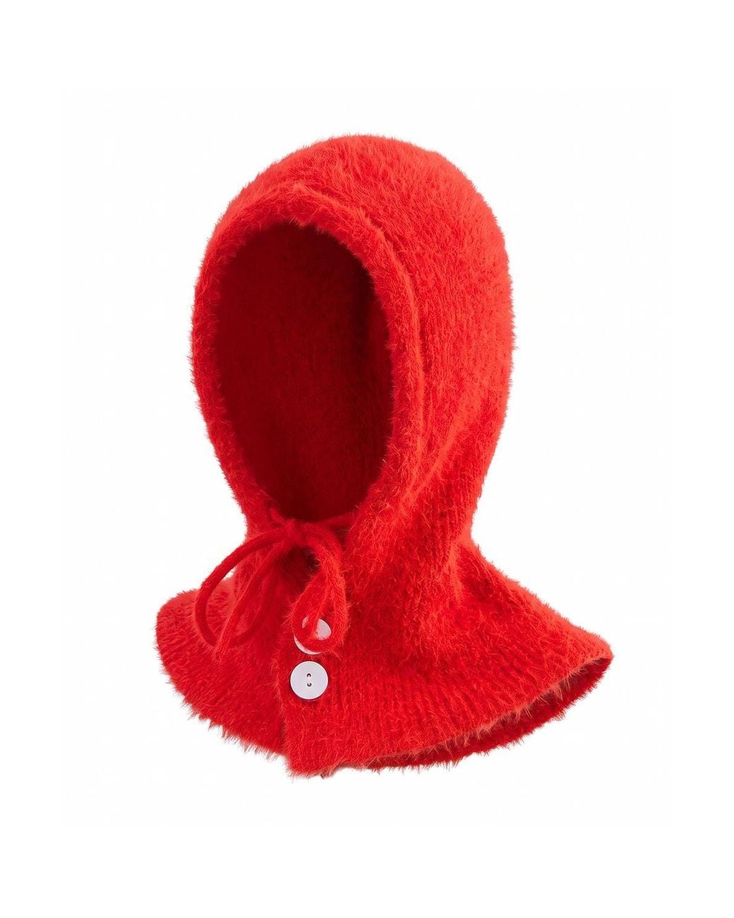 MODISHION Red 2-In-1 Adjustable Knitted Balaclava Hooded Scarf Winter Hat