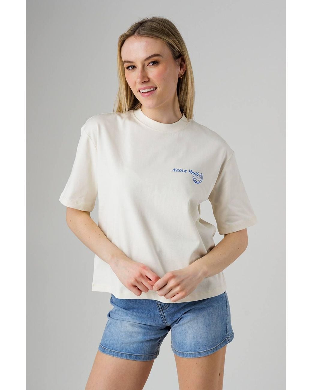 Native Youth Gray Cotton Crew Neck Graphic Short Sleeve T-Shirt
