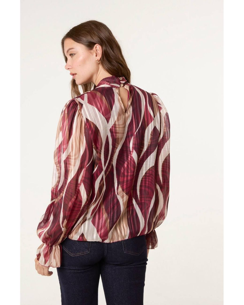 Blue Vanilla Red Long Sleeve Turtleneck Blouse