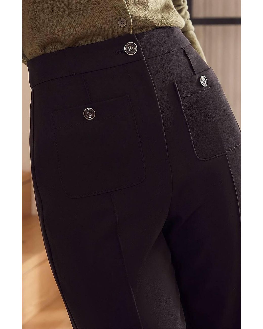 Roman Black Pocket Button Smart Trousers