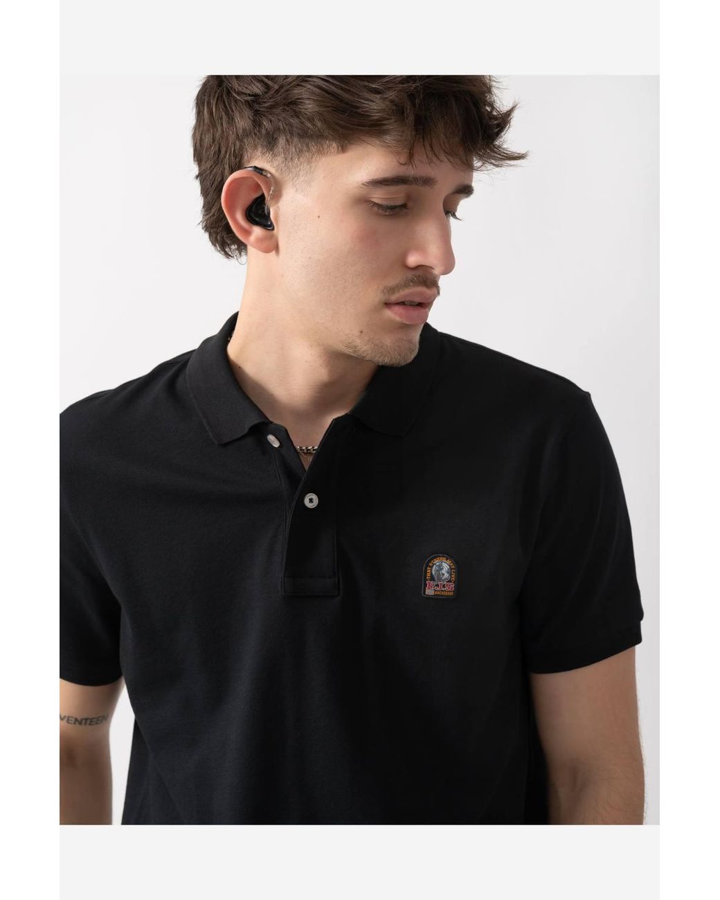 Parajumpers Black Short Sleeve Collared Logo Detail Polo Shirt for men
