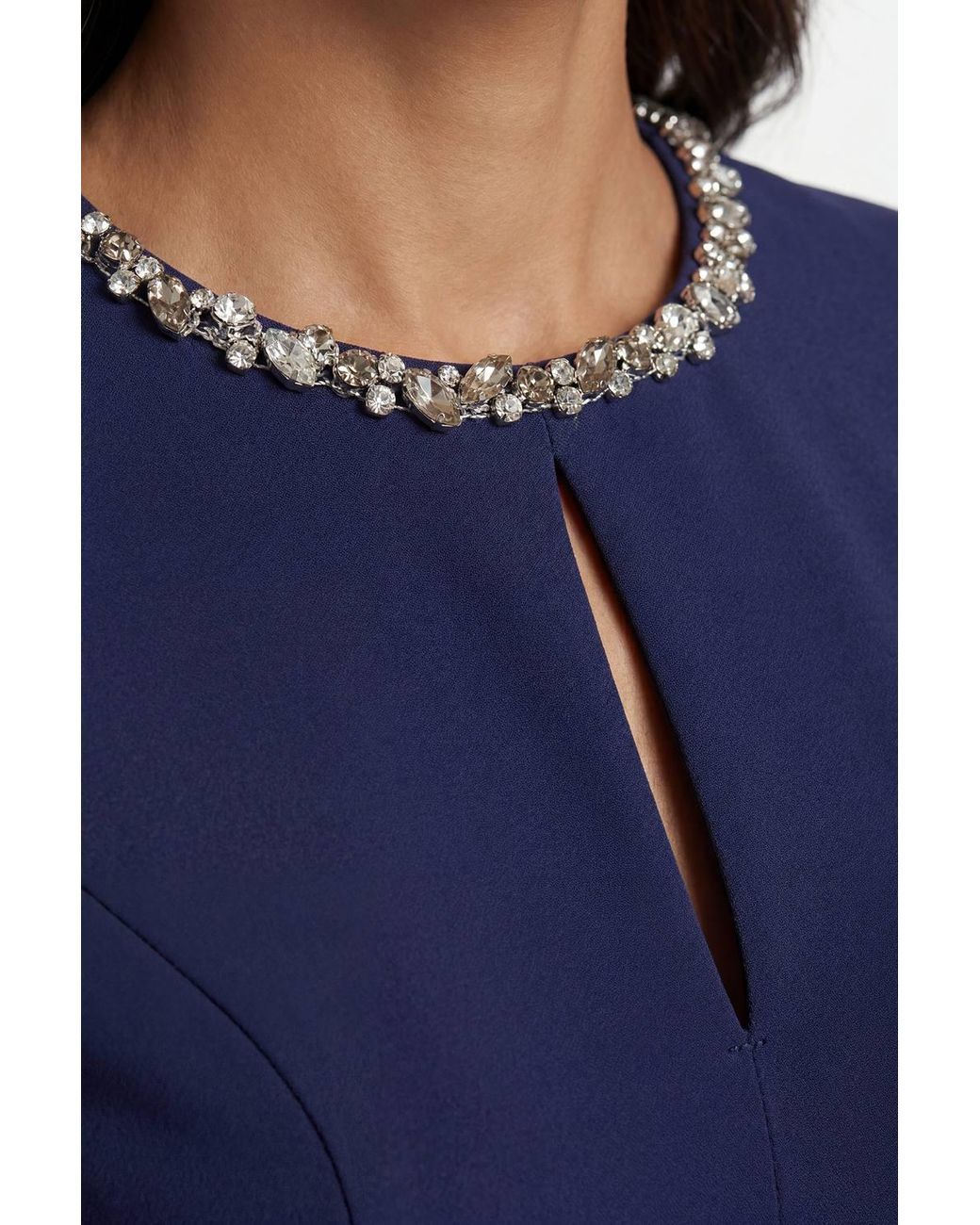 Wallis Blue Crepe Embellished Neck Cape Sleeve Dress