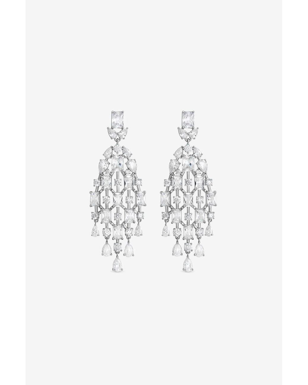 Jon Richard White Rhodium Plated & Crystal Statement Drop Earrings