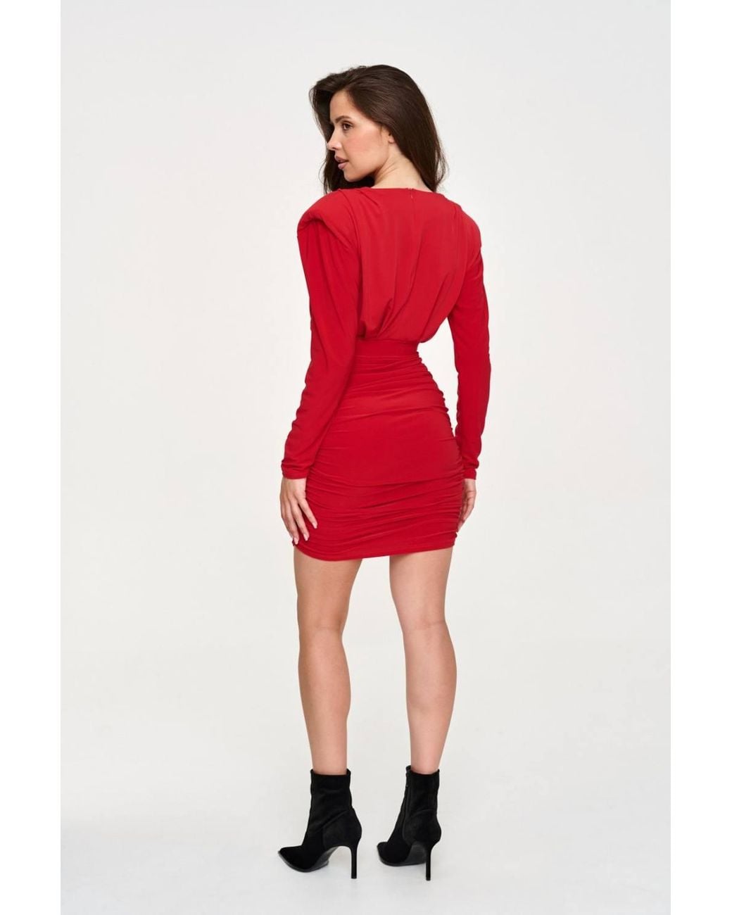 Love Lace Red Pleated Sweetheart Long Sleeve Mini Dress