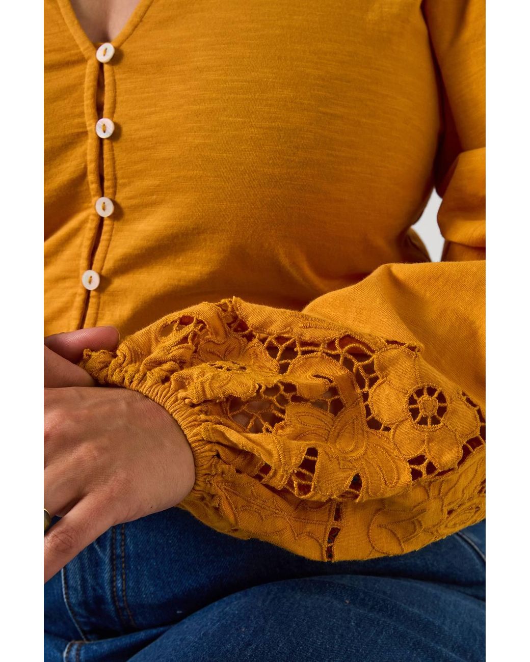 Joe Browns Orange Jersey Button Through Blouse With Embroidered Sleeve