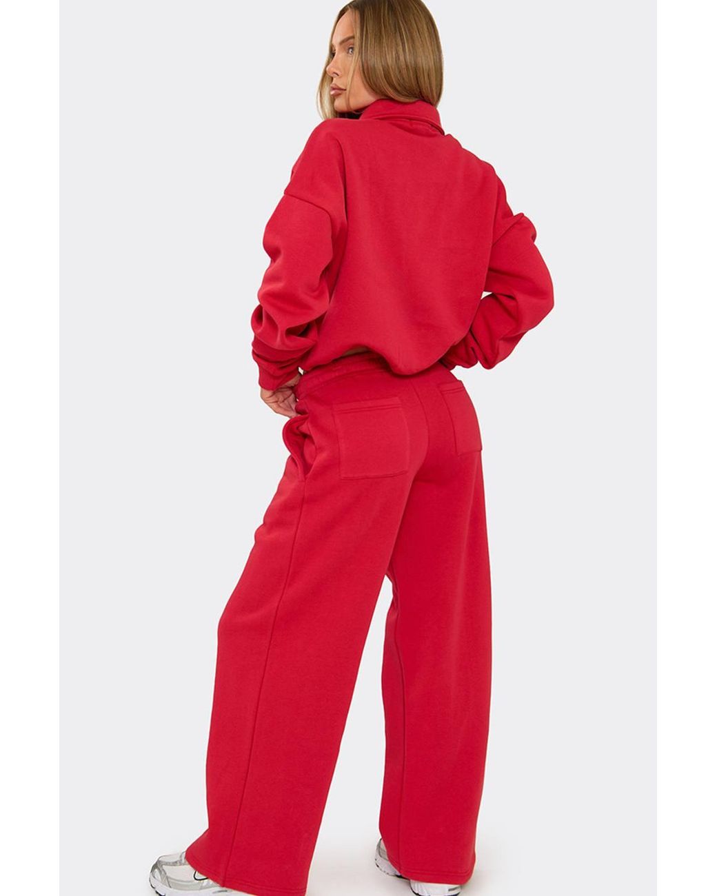 EGO Red Wide Leg Button Mid Rise Joggers