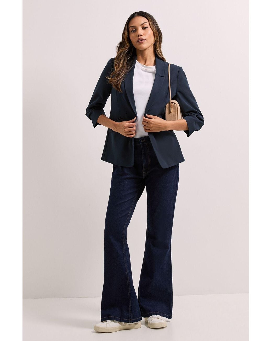 Dorothy Perkins Blue Ruched Sleeve Blazer