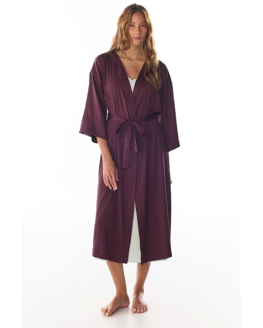 Penti Purple Aurora Floral-Sleeve Satin Robe