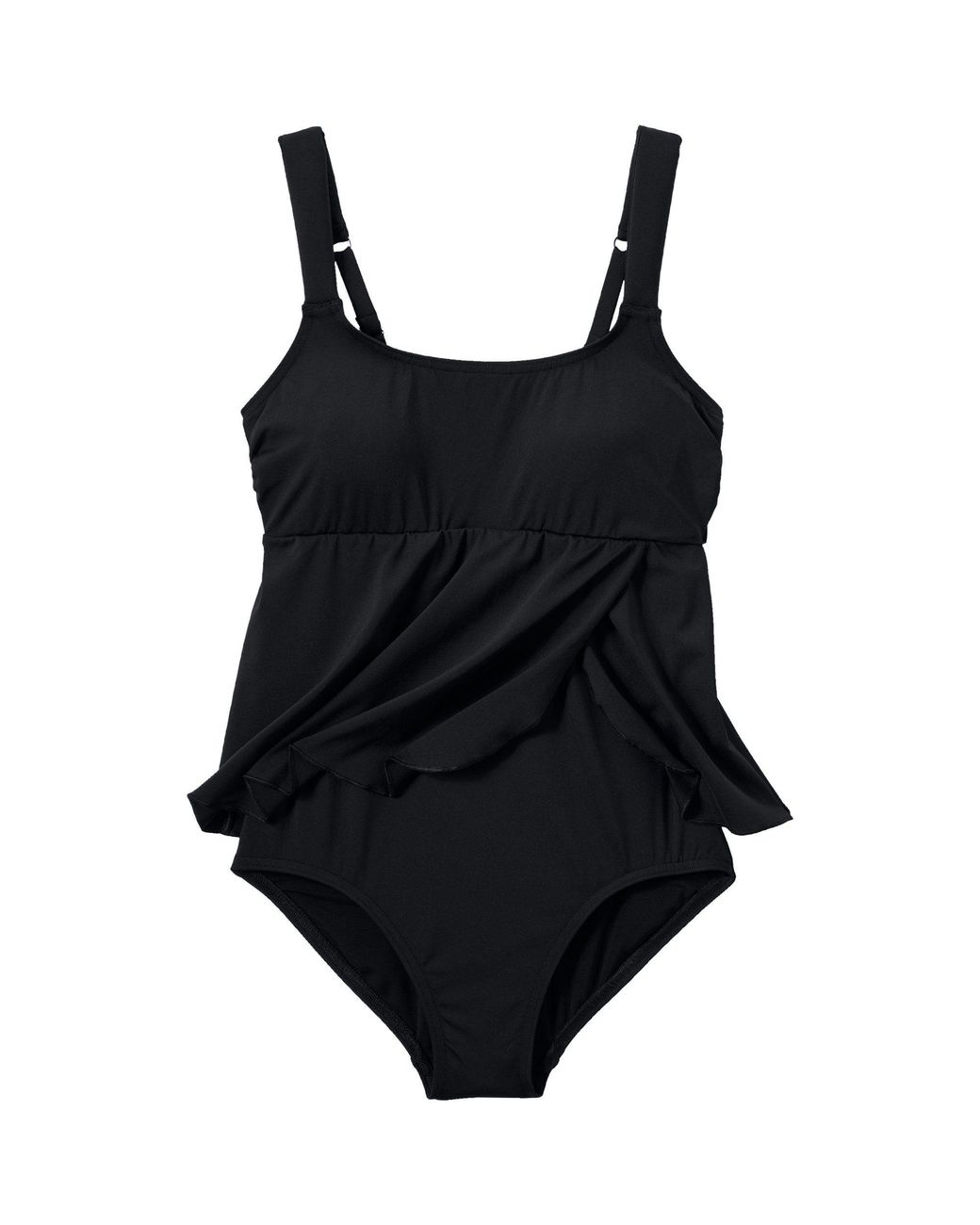 Lands' End Black Smoothing Flutter Fauxkini Swimsuit