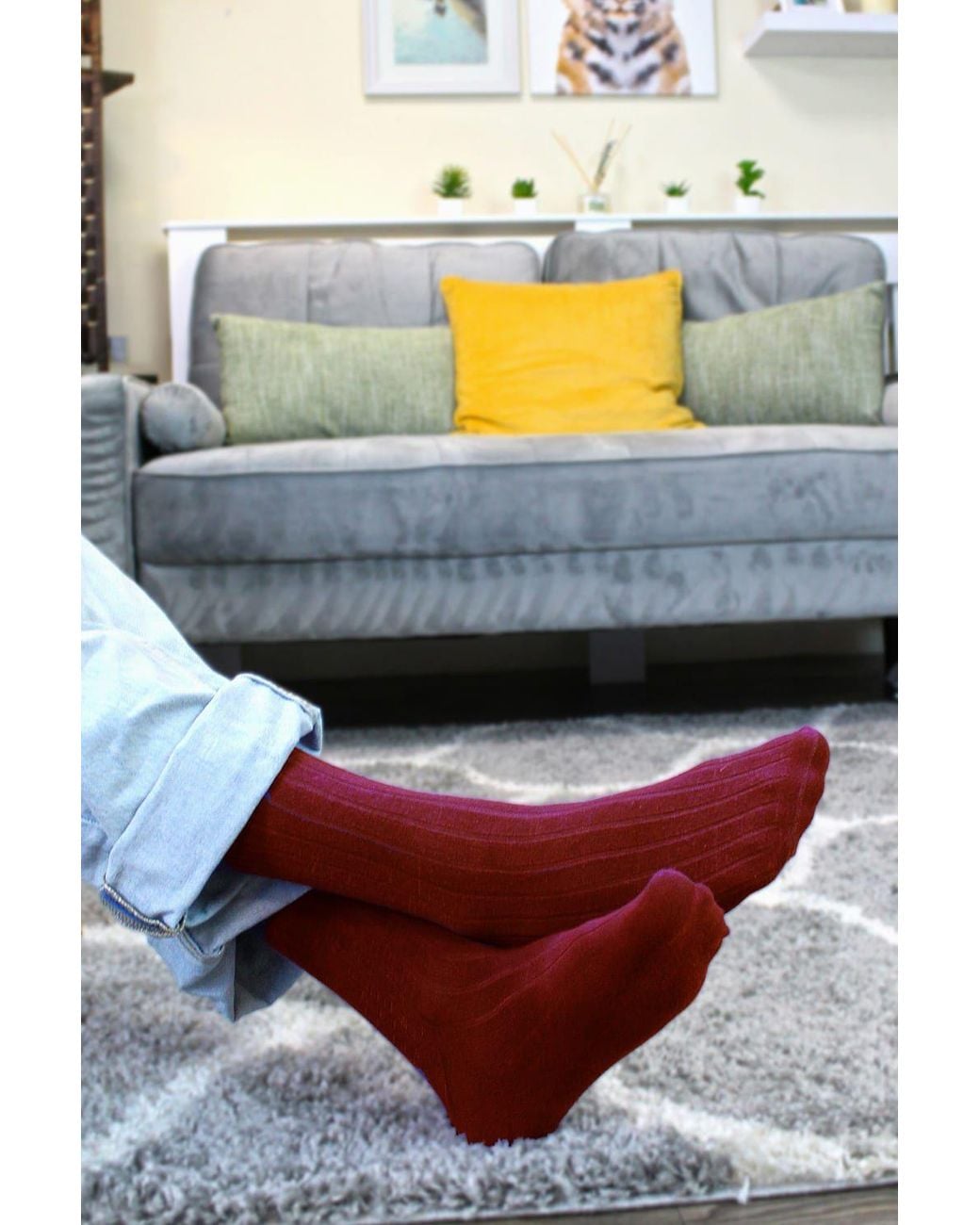 Sock Snob 6 Pairs Plain Coloured Cotton Rich Ribbed Dress Socks for men