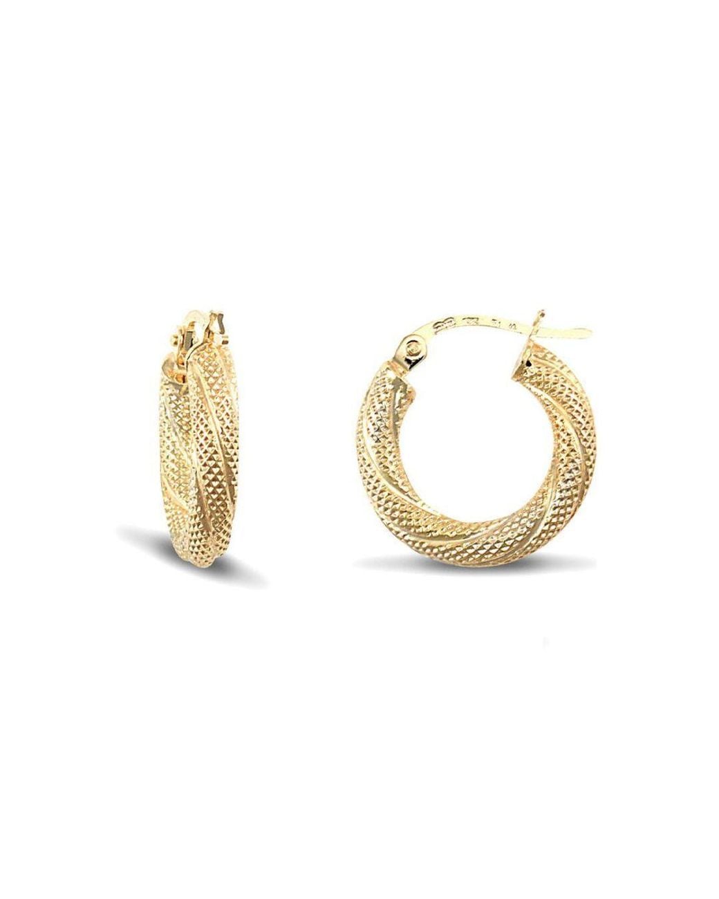 Jewelco London Metallic 9Ct Snake Skin Twisted 3Mm Hoop Earrings 16Mm