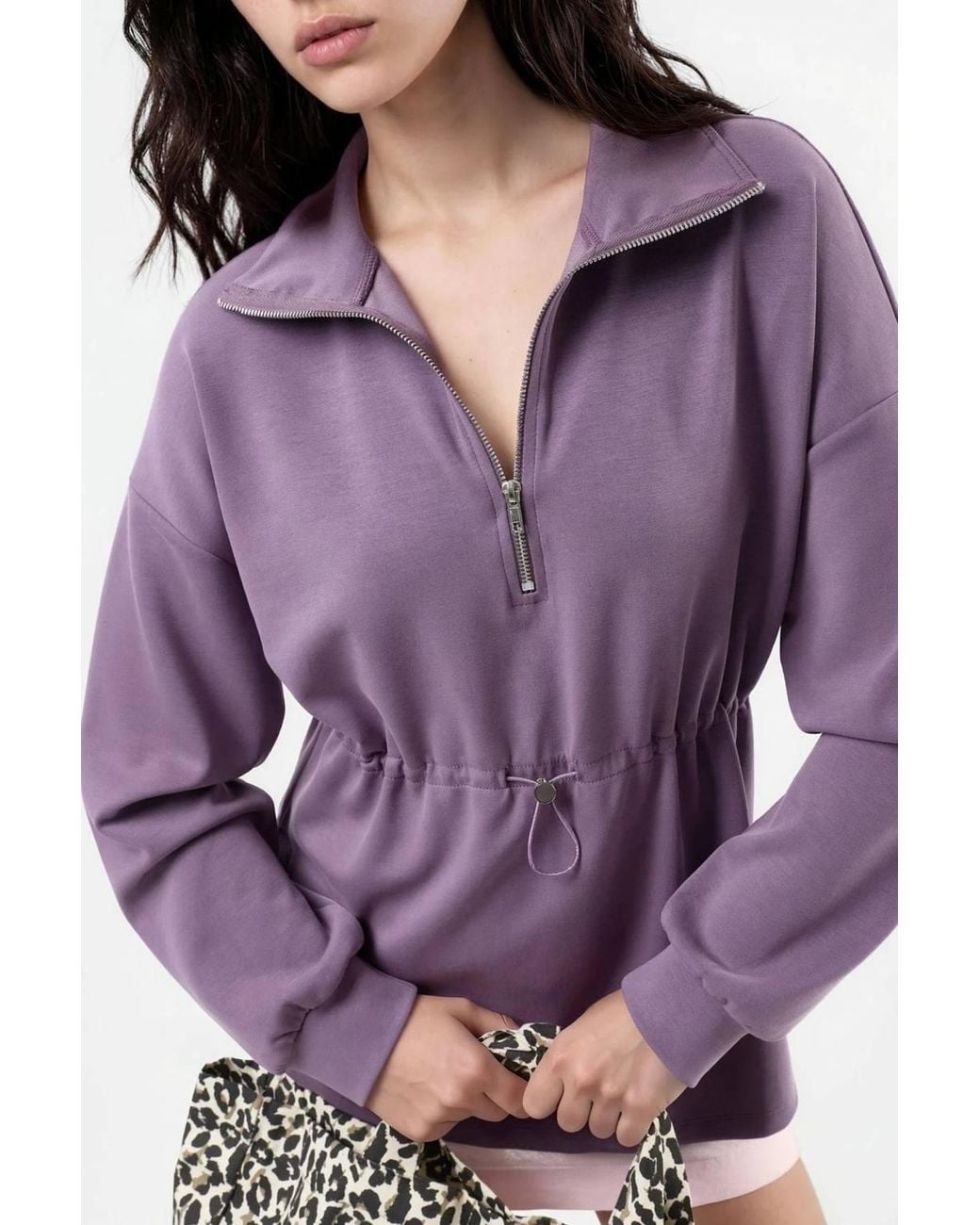 Busem Purple Zipper Collar Sweatshirt With Adjustable Waist
