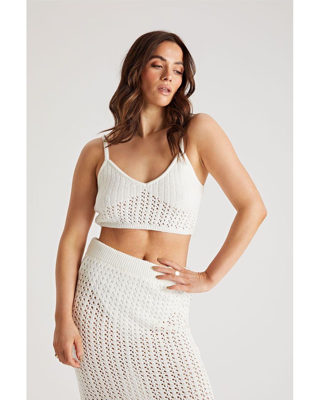 Urban Bliss White Tassel Open Stitch Top & Midi Skirt