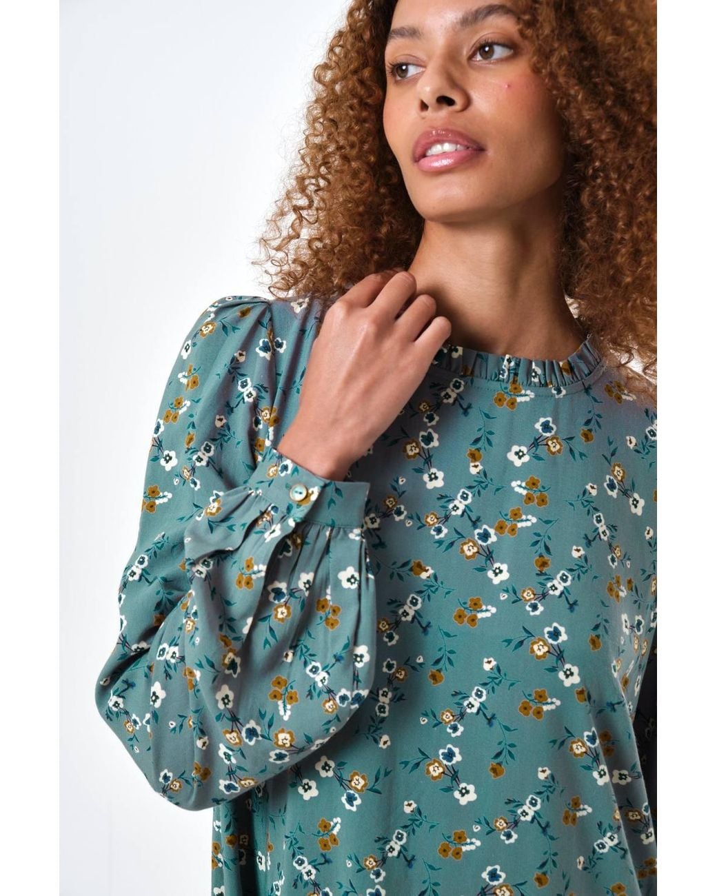 Louche Blue Sola Naïve Posy Print Long Sleeve Mini Dress