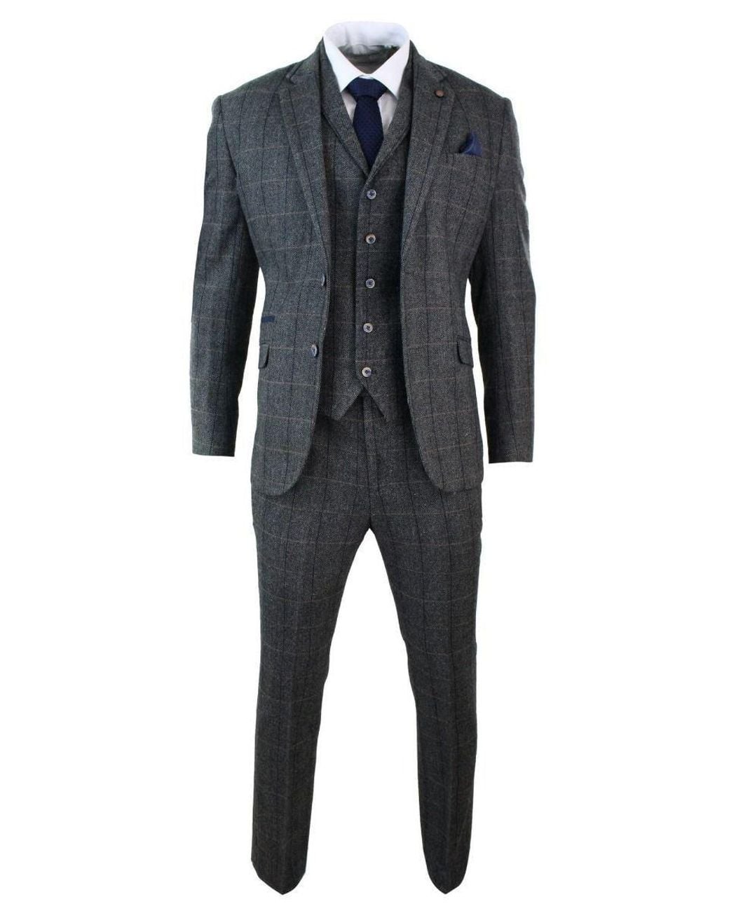 Infinity Leather Black 3 Piece Check Tweed Herringbone Vintage Classic Suit for men
