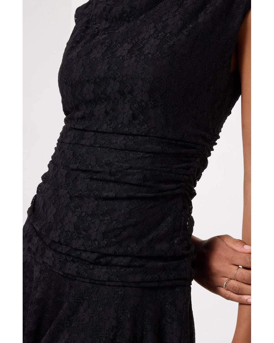 Joe Browns Black Elegant Lace Cowl Neck Dippy Hem Dress