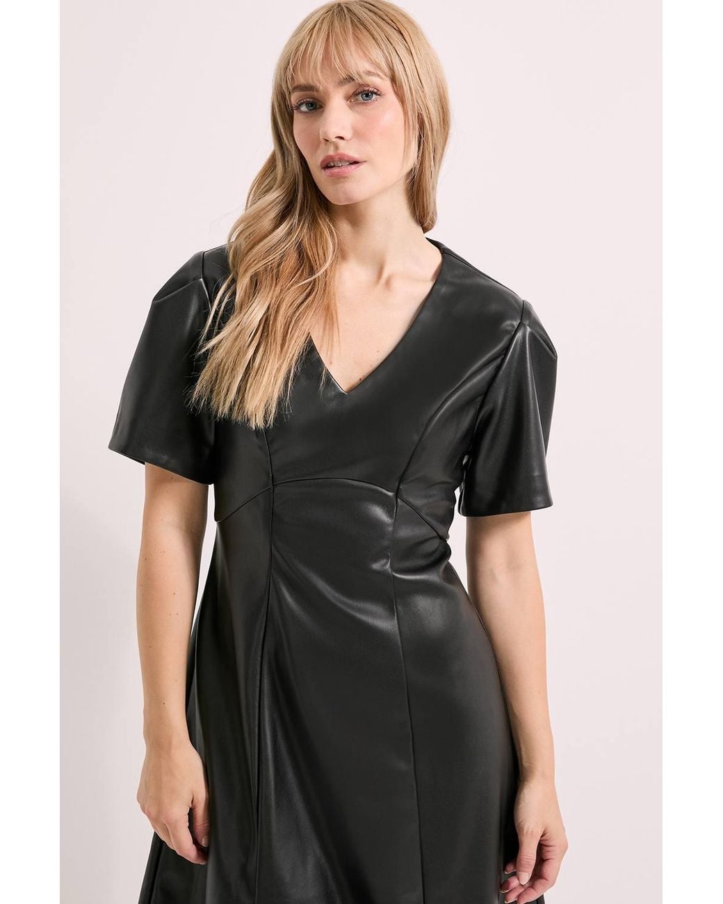 PRINCIPLES Black V Neck Fit & Flare Pu Midi Dress