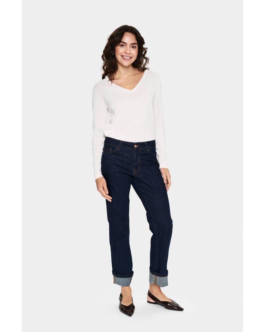 Saint Tropez White Milasz Long Sleeve V-Neck Jumper